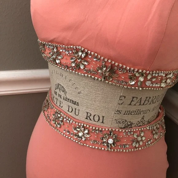 NEW ALYCE PARIS SZ 6 PINK CORAL TWO PIECE BEAD ILLUSION FORMAL EVENING GOWN - Picture 6 of 15